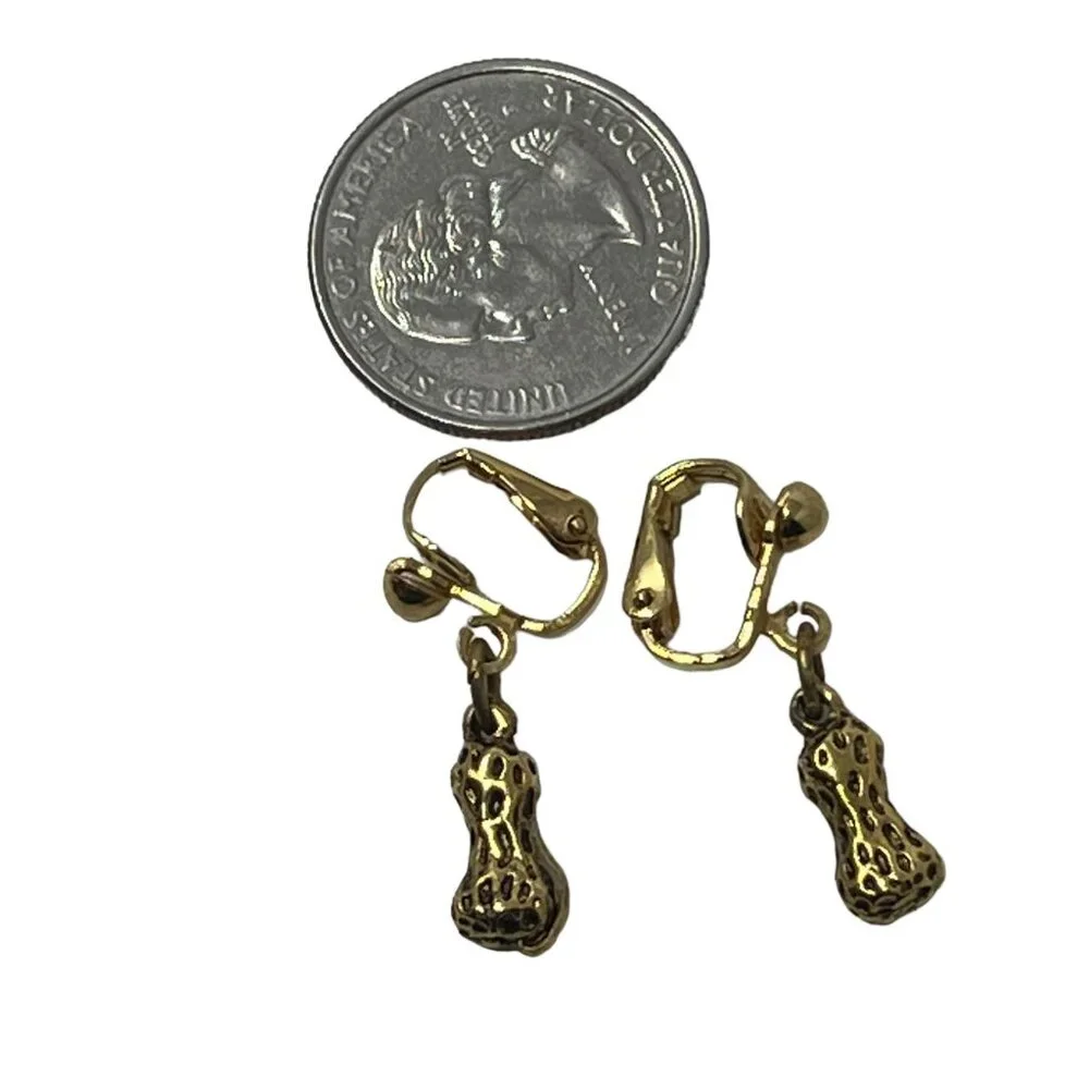 Vintage Peanut Clip On Earrings‎ Gold Tone Dangle Drop